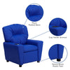 Contemporary Blue Vinyl Kids Recliner with Cup Holder