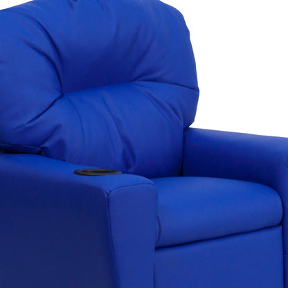 Contemporary Blue Vinyl Kids Recliner with Cup Holder