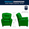 Contemporary Green Vinyl Kids Recliner with Cup Holder