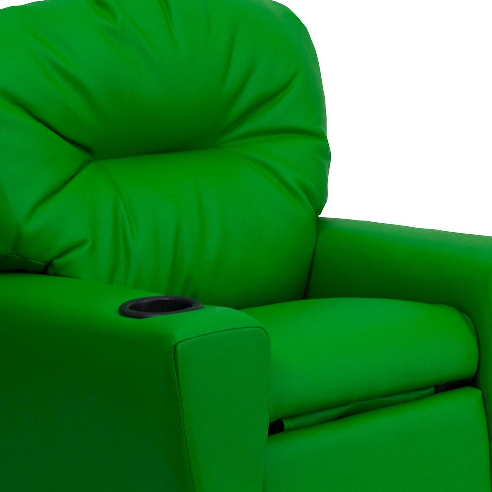 Contemporary Green Vinyl Kids Recliner with Cup Holder
