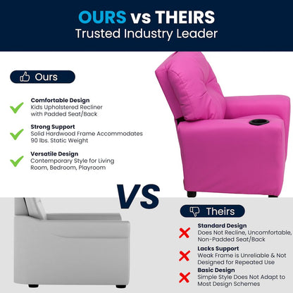 Contemporary Hot Pink Vinyl Kids Recliner with Cup Holder