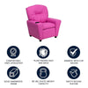Contemporary Hot Pink Vinyl Kids Recliner with Cup Holder