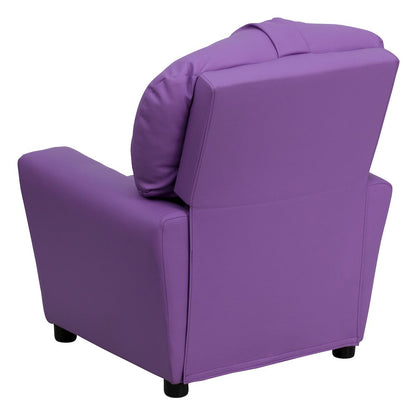 Contemporary Lavender Vinyl Kids Recliner with Cup Holder