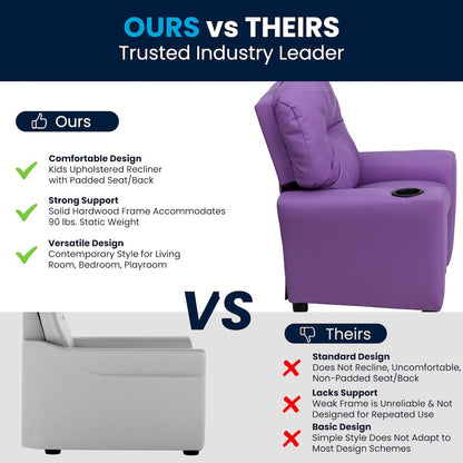 Contemporary Lavender Vinyl Kids Recliner with Cup Holder