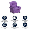 Contemporary Lavender Vinyl Kids Recliner with Cup Holder