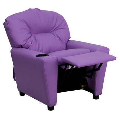 Contemporary Lavender Vinyl Kids Recliner with Cup Holder