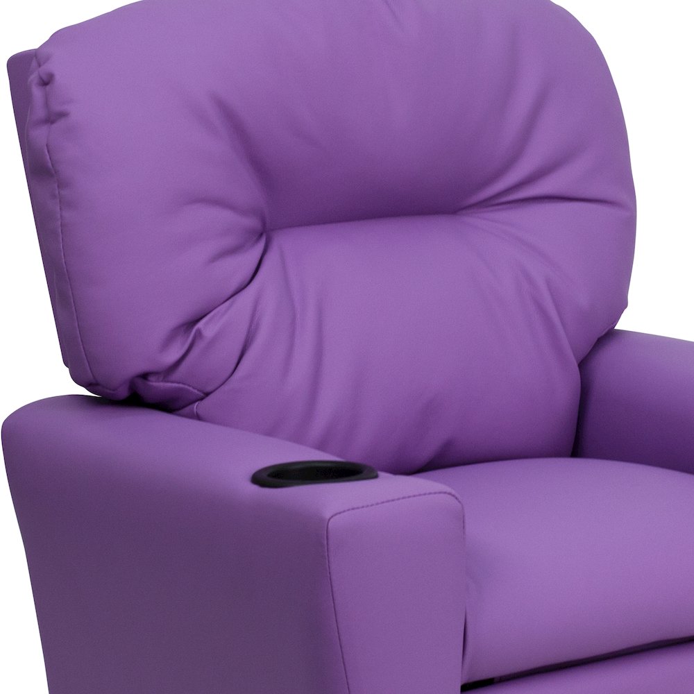 Contemporary Lavender Vinyl Kids Recliner with Cup Holder
