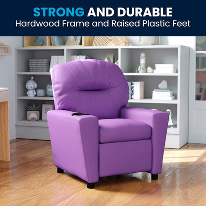 Contemporary Lavender Vinyl Kids Recliner with Cup Holder