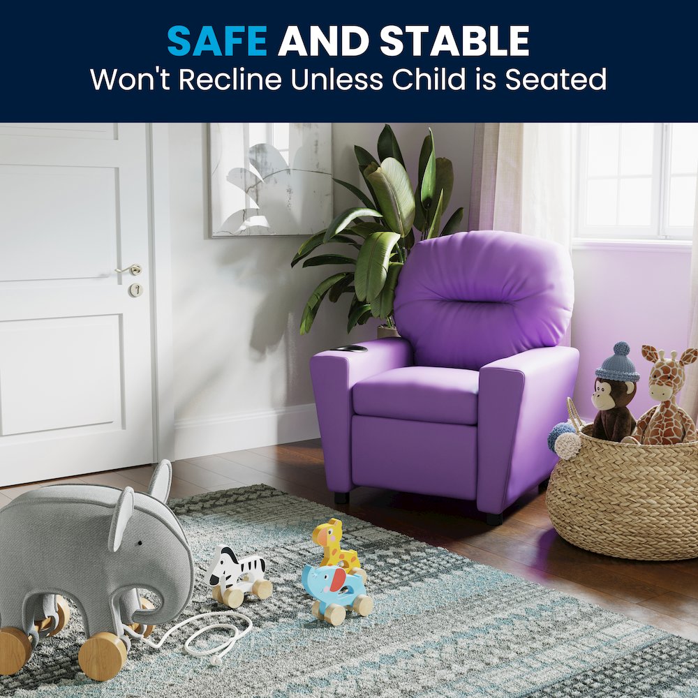 Contemporary Lavender Vinyl Kids Recliner with Cup Holder