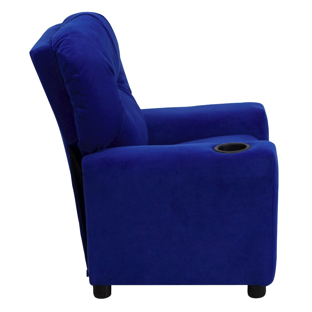 Contemporary Blue Microfiber Kids Recliner with Cup Holder