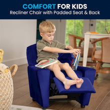 Contemporary Blue Microfiber Kids Recliner with Cup Holder