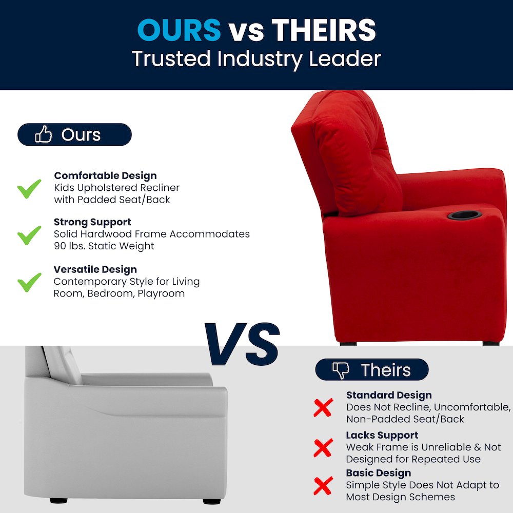 Contemporary Red Microfiber Kids Recliner with Cup Holder