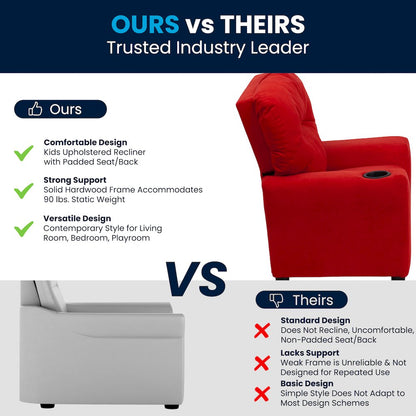 Contemporary Red Microfiber Kids Recliner with Cup Holder