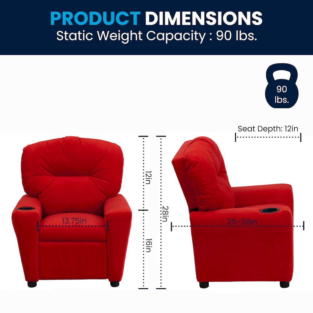 Contemporary Red Microfiber Kids Recliner with Cup Holder