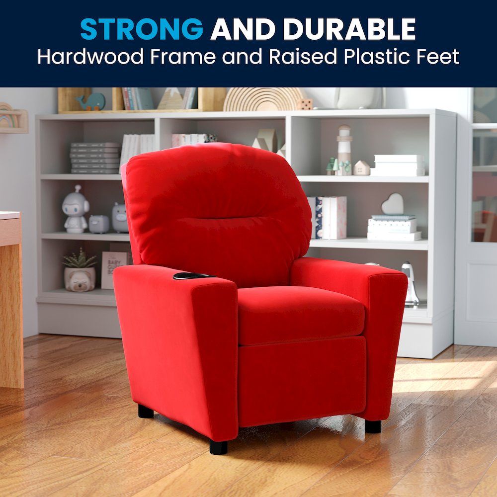 Contemporary Red Microfiber Kids Recliner with Cup Holder