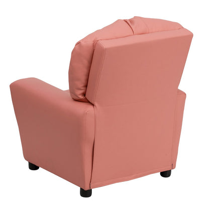 Contemporary Pink Vinyl Kids Recliner with Cup Holder