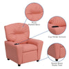 Contemporary Pink Vinyl Kids Recliner with Cup Holder