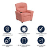 Contemporary Pink Vinyl Kids Recliner with Cup Holder
