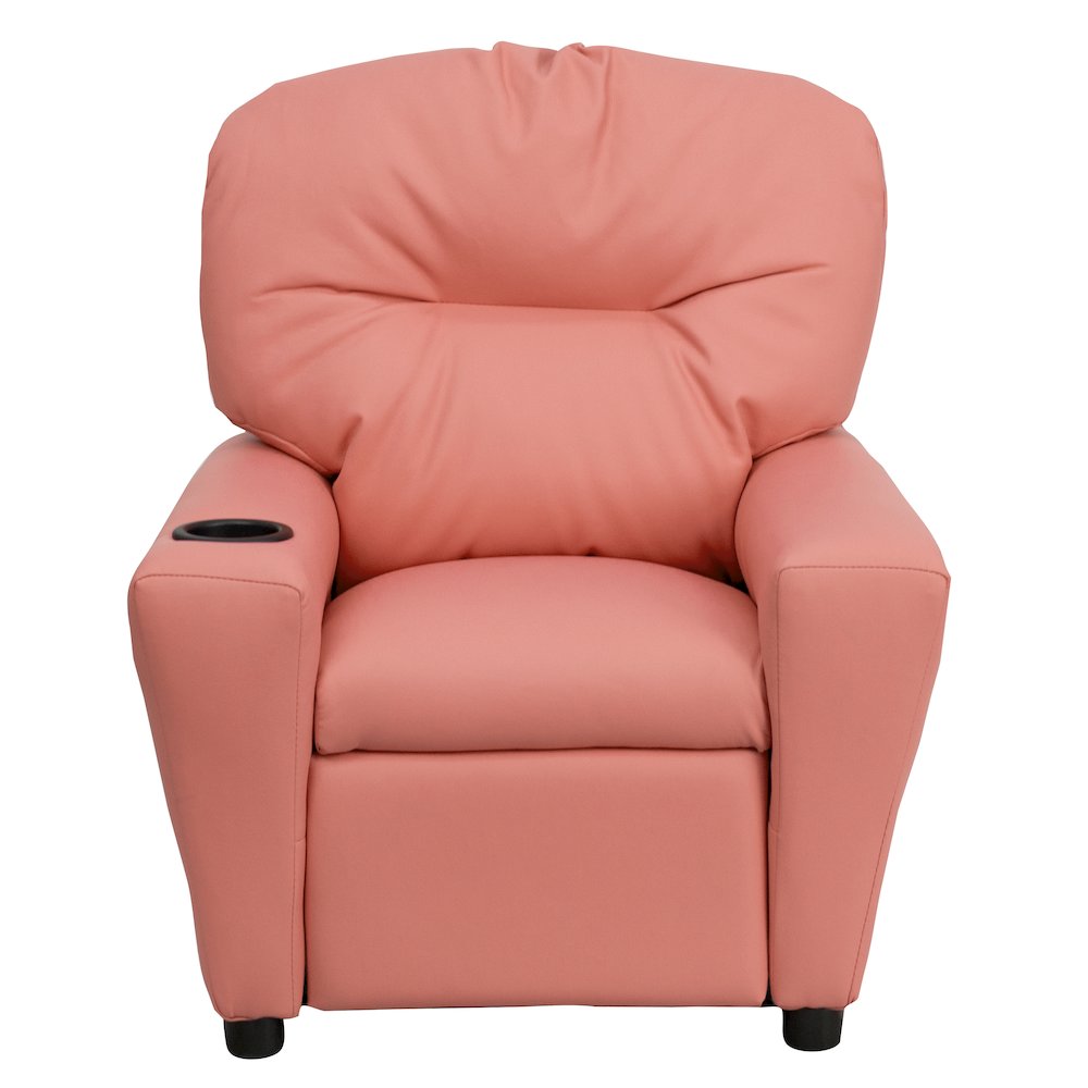Contemporary Pink Vinyl Kids Recliner with Cup Holder