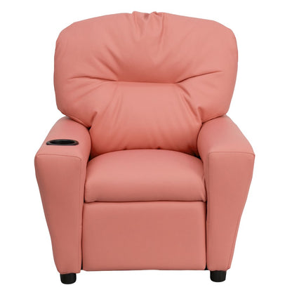 Contemporary Pink Vinyl Kids Recliner with Cup Holder