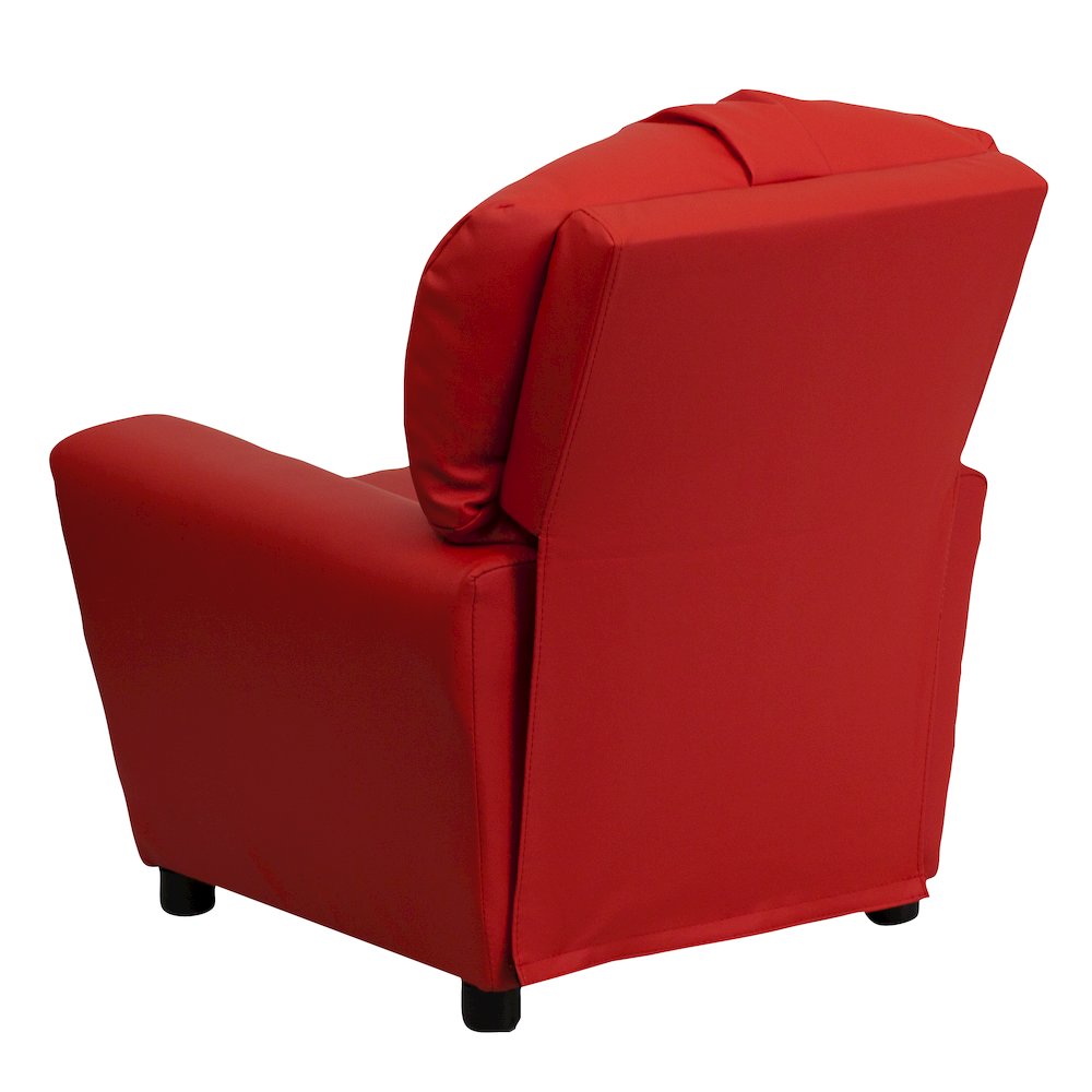 Contemporary Red Vinyl Kids Recliner with Cup Holder