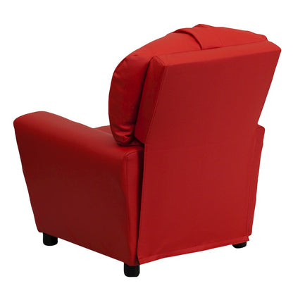 Contemporary Red Vinyl Kids Recliner with Cup Holder