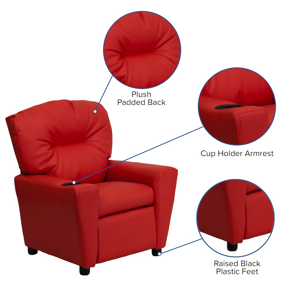 Contemporary Red Vinyl Kids Recliner with Cup Holder