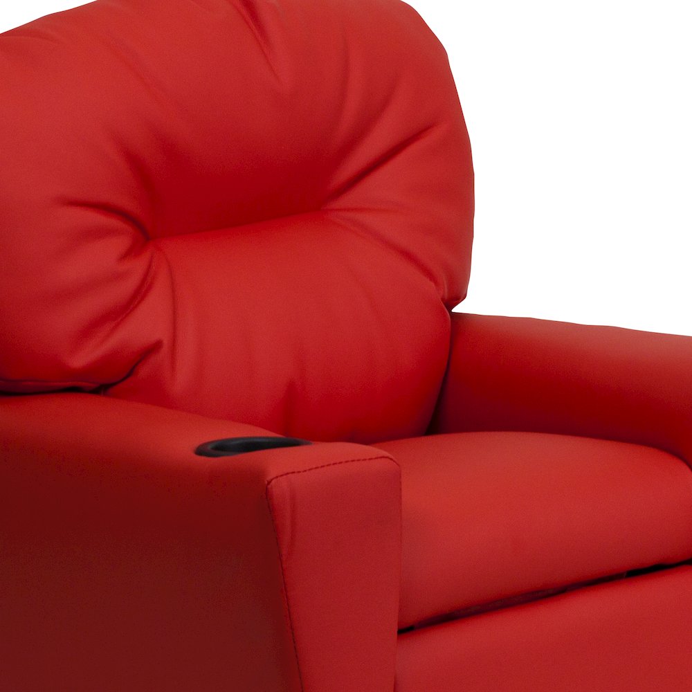 Contemporary Red Vinyl Kids Recliner with Cup Holder
