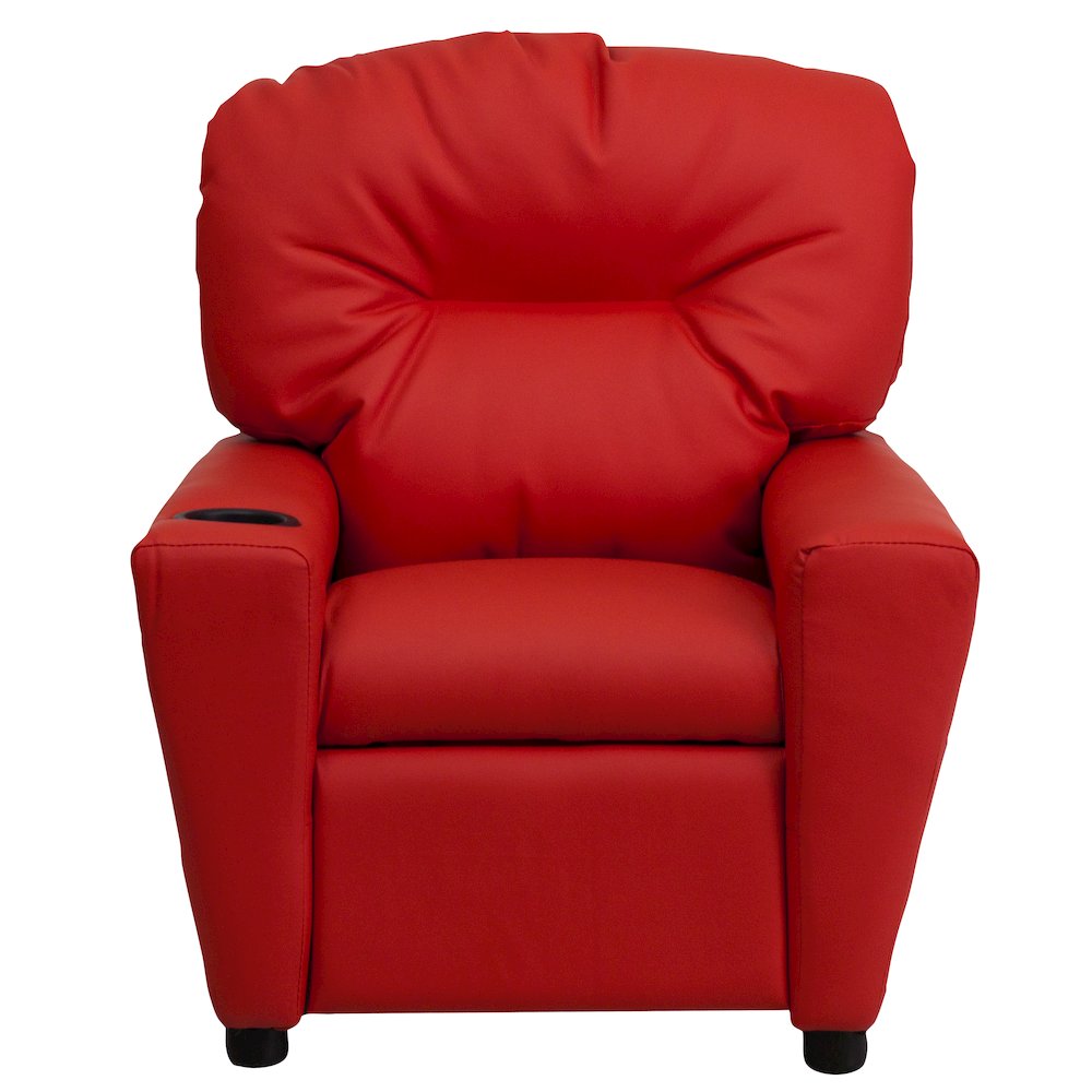 Contemporary Red Vinyl Kids Recliner with Cup Holder