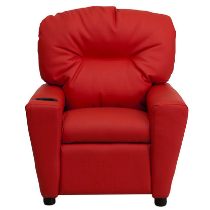 Contemporary Red Vinyl Kids Recliner with Cup Holder