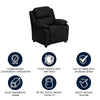 Deluxe Padded Contemporary Black LeatherSoft Kids Recliner with Storage Arms