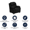 Deluxe Padded Contemporary Black LeatherSoft Kids Recliner with Storage Arms