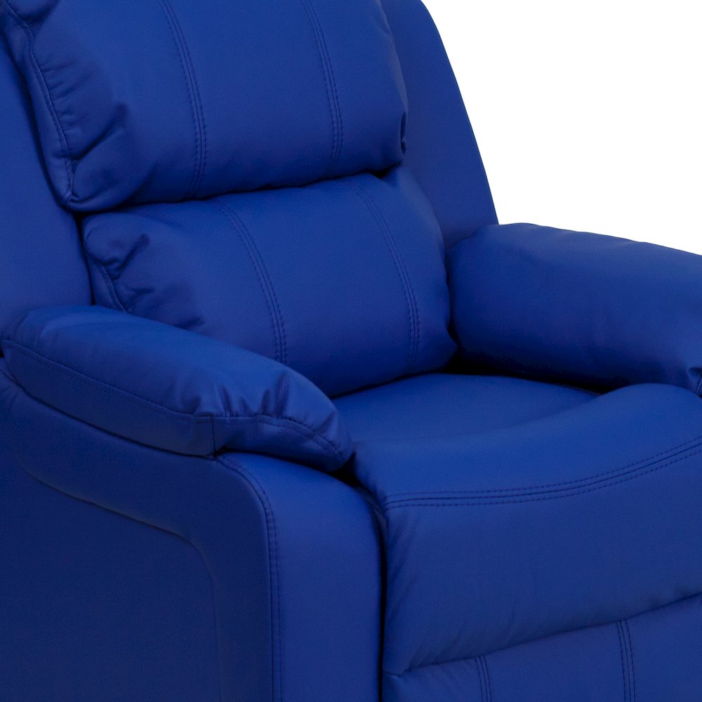 Deluxe Padded Contemporary Blue Vinyl Kids Recliner with Storage Arms