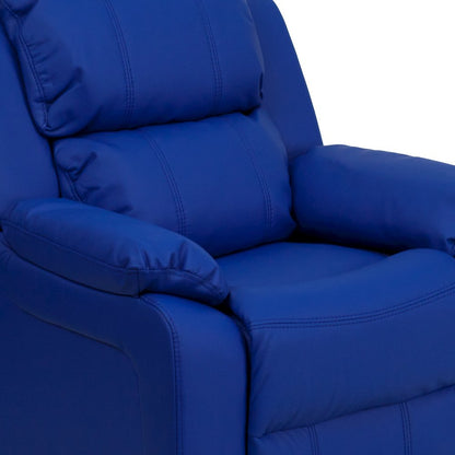 Deluxe Padded Contemporary Blue Vinyl Kids Recliner with Storage Arms