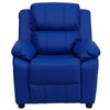 Deluxe Padded Contemporary Blue Vinyl Kids Recliner with Storage Arms