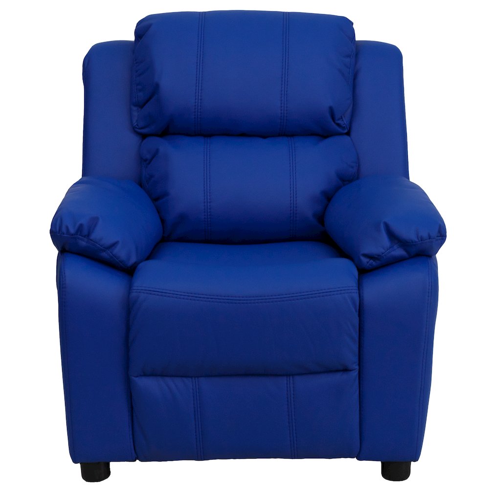 Deluxe Padded Contemporary Blue Vinyl Kids Recliner with Storage Arms