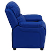 Deluxe Padded Contemporary Blue Vinyl Kids Recliner with Storage Arms