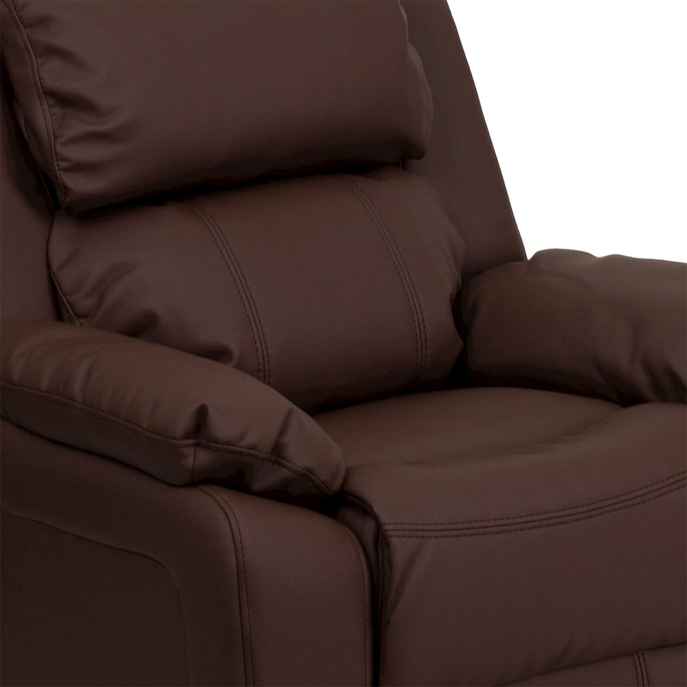 Deluxe Padded Contemporary Brown LeatherSoft Kids Recliner with Storage Arms
