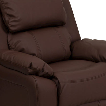 Deluxe Padded Contemporary Brown LeatherSoft Kids Recliner with Storage Arms
