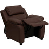 Deluxe Padded Contemporary Brown LeatherSoft Kids Recliner with Storage Arms