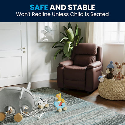 Deluxe Padded Contemporary Brown LeatherSoft Kids Recliner with Storage Arms