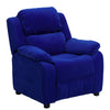 Deluxe Padded Contemporary Blue Microfiber Kids Recliner with Storage Arms