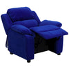 Deluxe Padded Contemporary Blue Microfiber Kids Recliner with Storage Arms