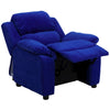 Deluxe Padded Contemporary Blue Microfiber Kids Recliner with Storage Arms