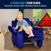Deluxe Padded Contemporary Blue Microfiber Kids Recliner with Storage Arms