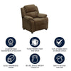 Deluxe Padded Contemporary Brown Microfiber Kids Recliner with Storage Arms