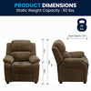 Deluxe Padded Contemporary Brown Microfiber Kids Recliner with Storage Arms