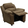Deluxe Padded Contemporary Brown Microfiber Kids Recliner with Storage Arms