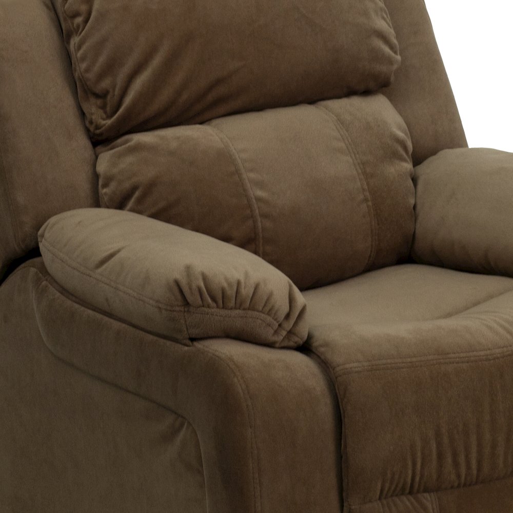 Deluxe Padded Contemporary Brown Microfiber Kids Recliner with Storage Arms