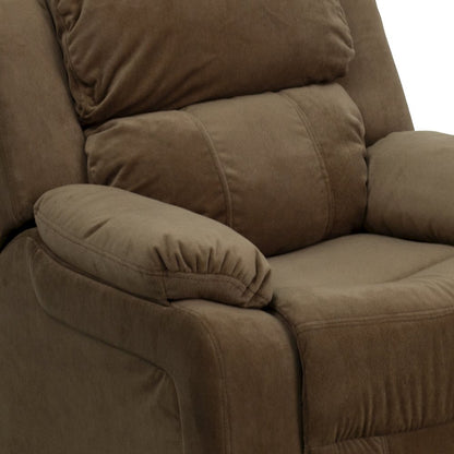 Deluxe Padded Contemporary Brown Microfiber Kids Recliner with Storage Arms